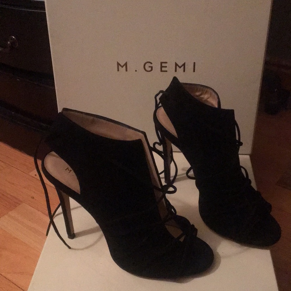 M. Gemi  Black Suede lace up heels